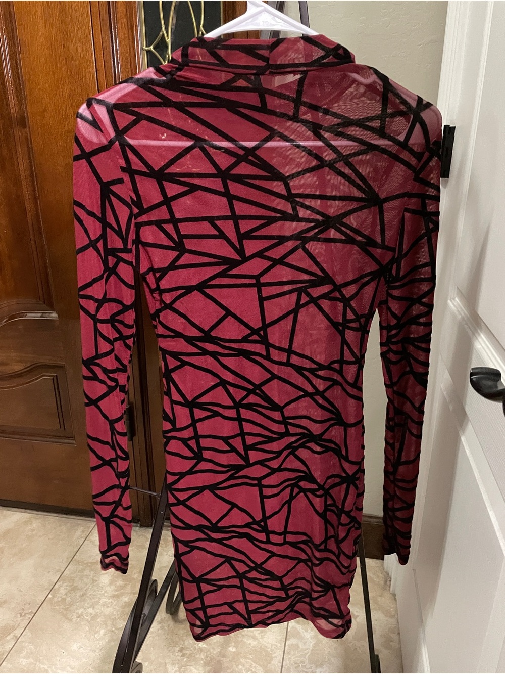 Women's Long Sleeve Pink Geometric Mesh Dress XS red Hot Sexy
